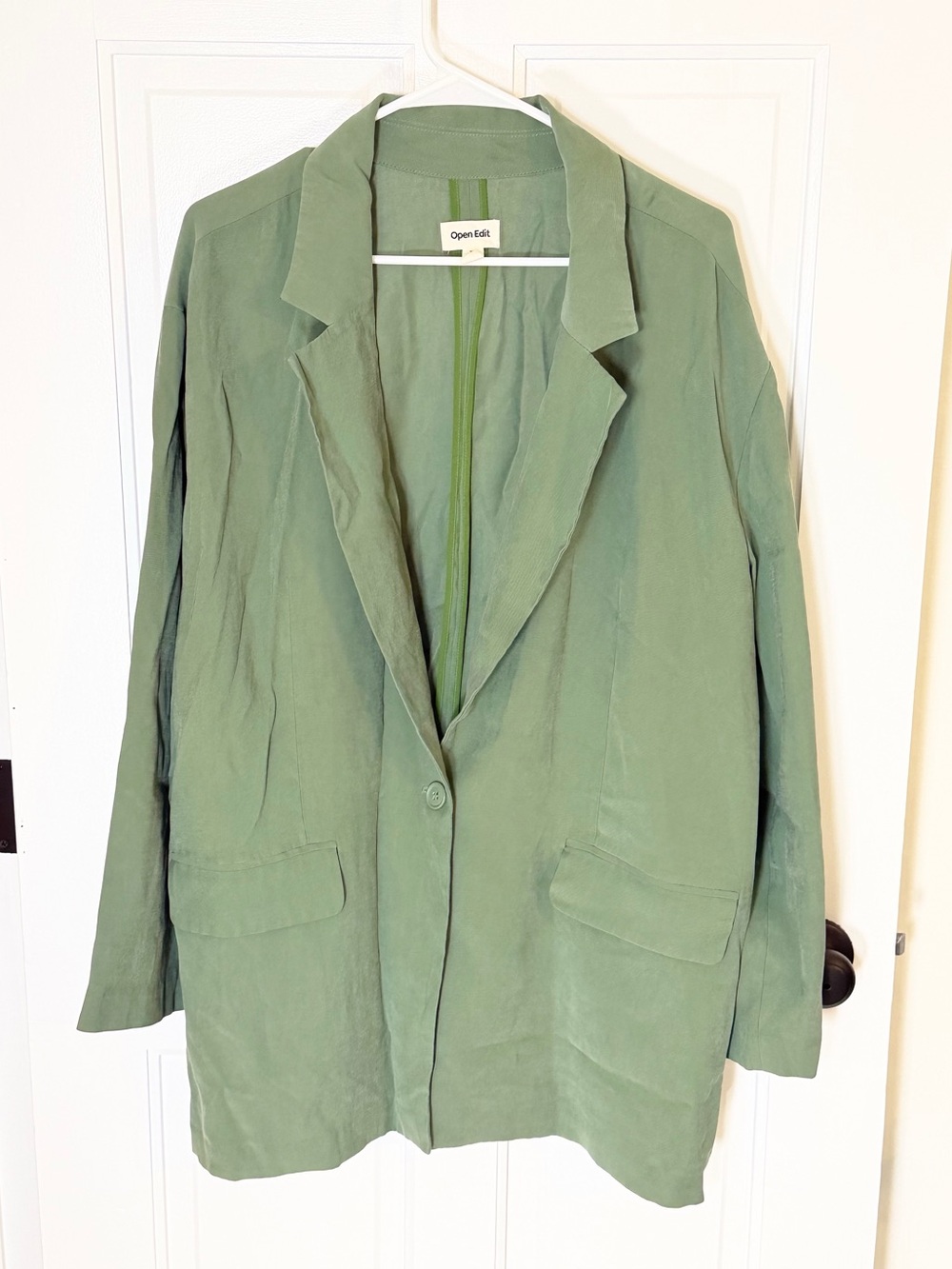 Open Edit Olive Green Unstructured Blazer 2X Plus Size Single Button